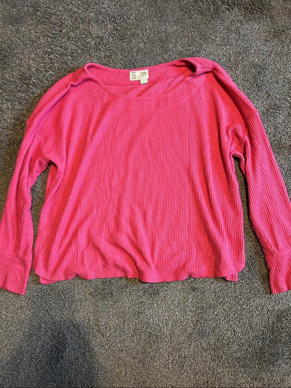 Anthropologie Bright Pink Waffle-Knit Long Sleeve Top